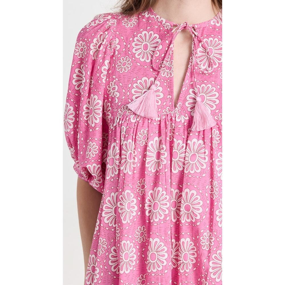 MILLE Resort Saffron Pink Daisy Print Cotton Puff Sleeve Midi Dress Tuckernuck - Picture 7 of 12